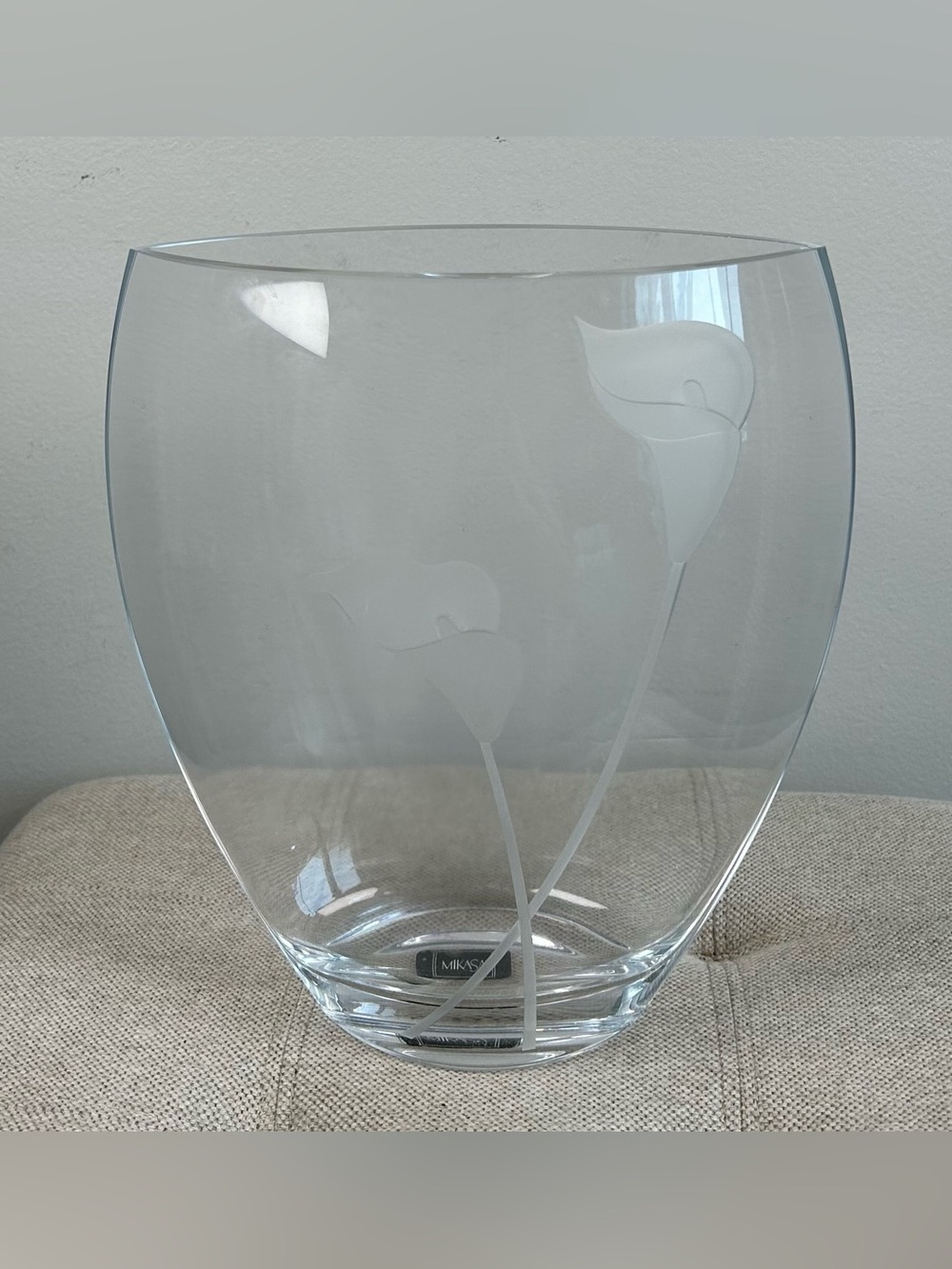 Mikasa Calla Lily Ellipse Crystal Vase Frosted Etched Floral Vintage 90s Poland